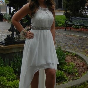 Creamy white satin with sheer overlay. Hi/Love has